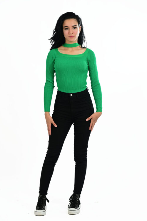 Emerald Ribbed Square-Neck Knit Top